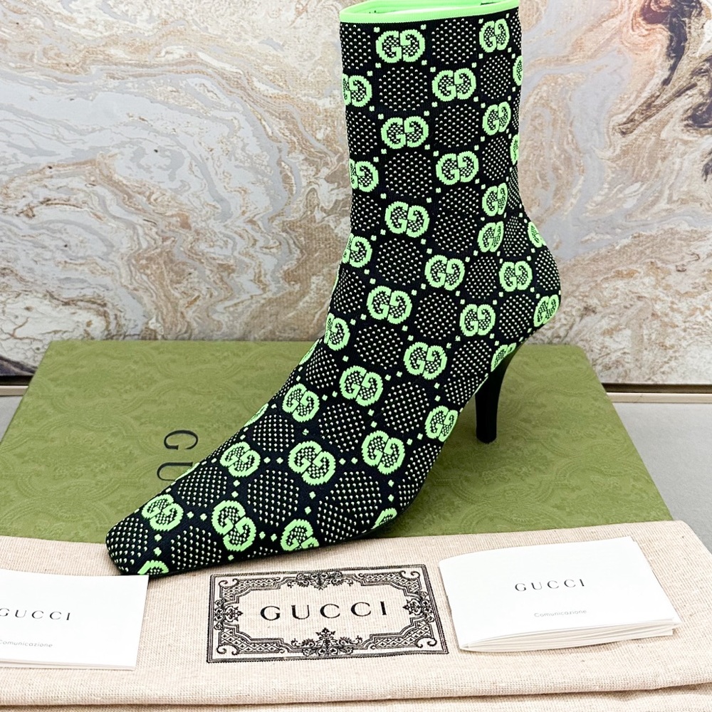 New! Gucci Technical Jersey Knit GG Monogram Square G Ankle Boots - Picture 3 of 9